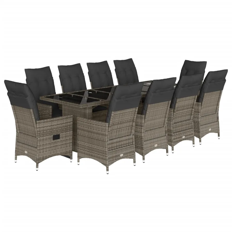Ensemble de bistro de jardin 11 pcs coussins gris poly rotin - 2