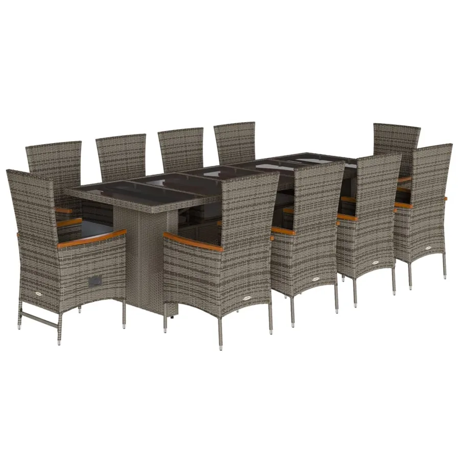 Ensemble à manger de jardin 11pcs avec coussins gris poly rotin - 2
