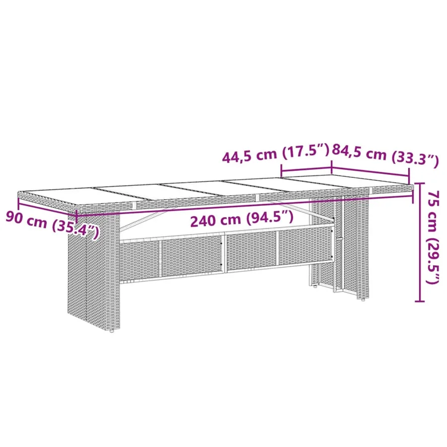 Ensemble à manger de jardin 11pcs avec coussins gris poly rotin - 9