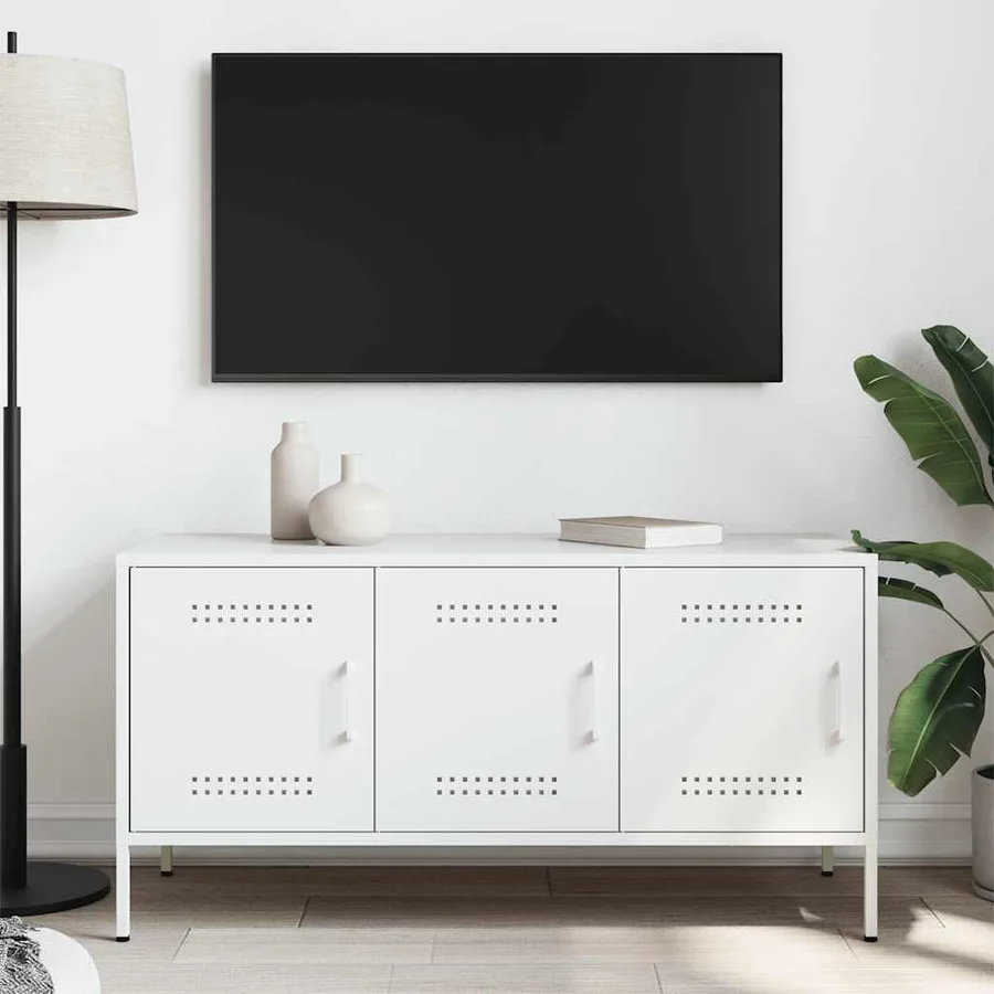 Meuble TV blanc 100,5x39x50,5 cm acier - 3