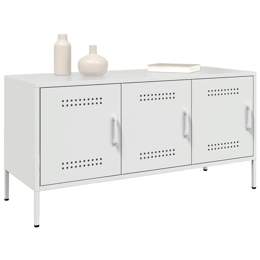 Meuble TV blanc 100,5x39x50,5 cm acier - 4
