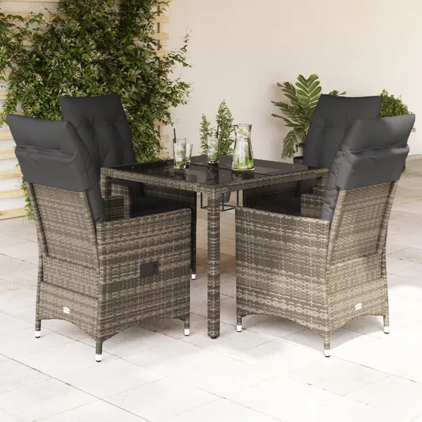 Ensemble à manger de jardin 5 pcs coussins gris résine tressée