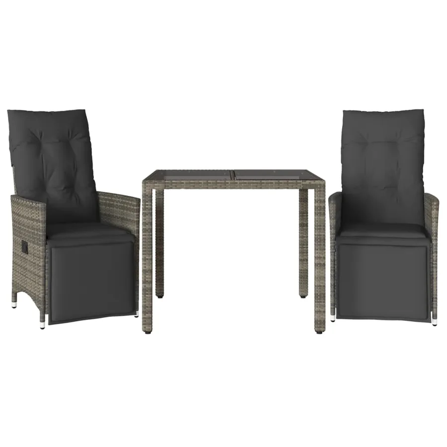 Ensemble de bistro de jardin 3 pcs coussins gris poly rotin - 2