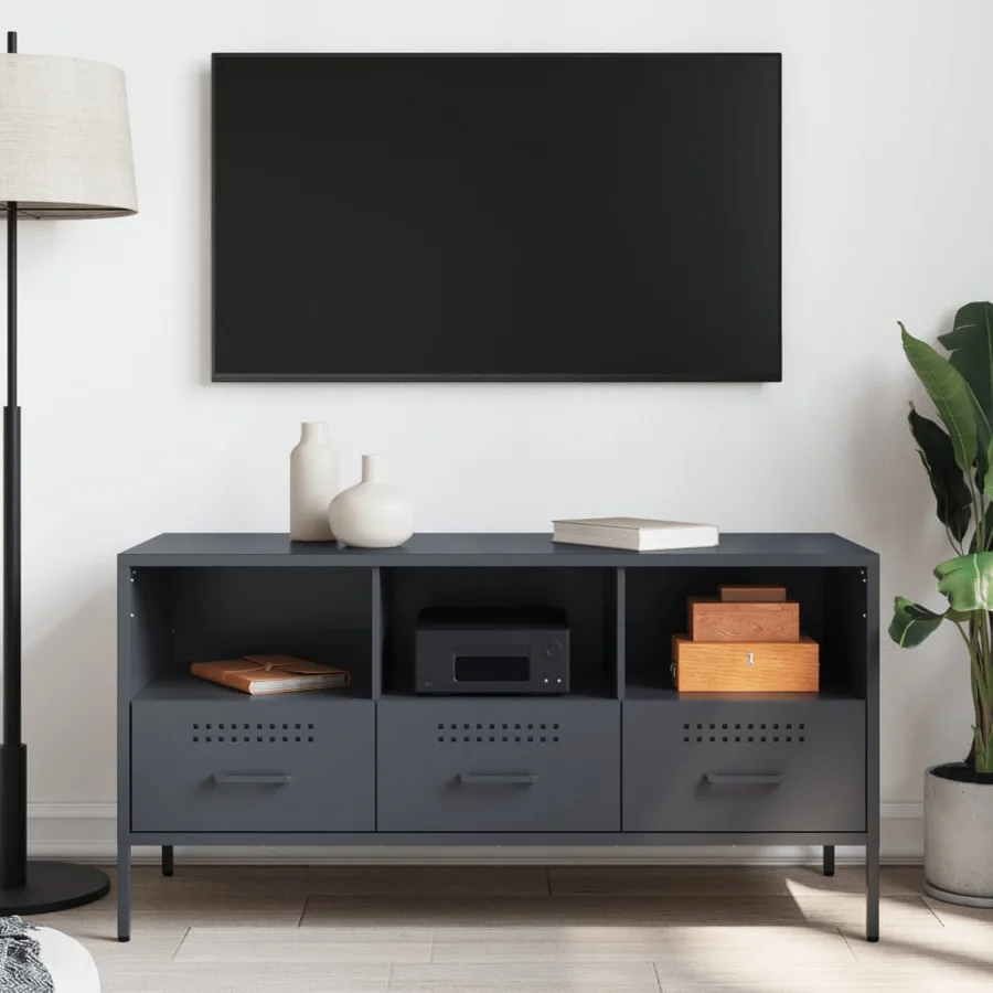 Meuble TV anthracite 100,5x39x50,5 cm acier - 3