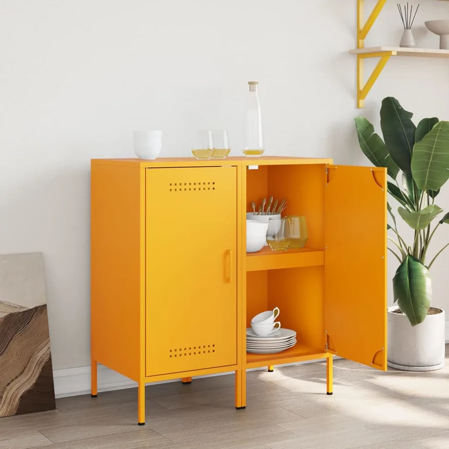 Buffets 2 pcs jaune moutarde 36x39x79 cm acier - 3