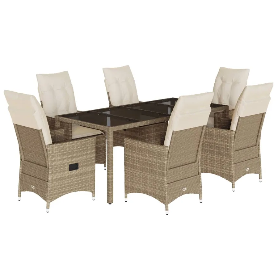 Ensemble à manger de jardin et coussins 7 pcs beige poly rotin - 2