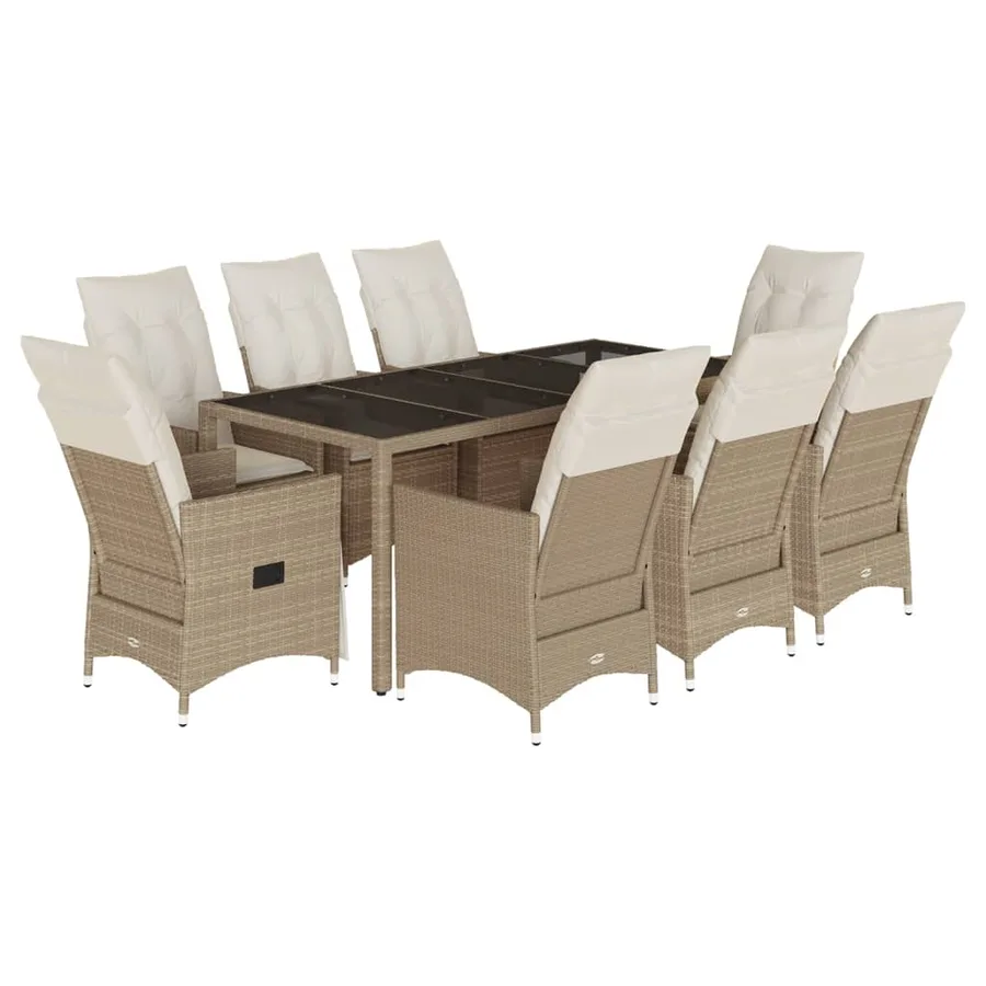 Ensemble à manger de jardin et coussins 9 pcs beige Poly rotin - 2