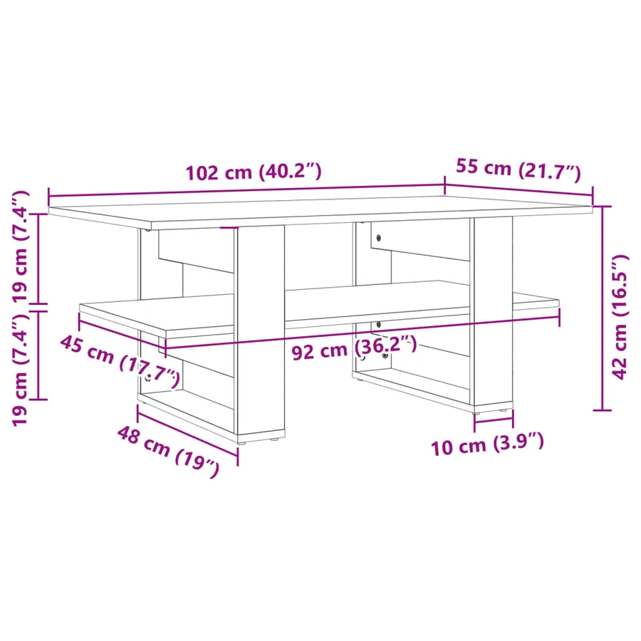 Table basse chêne sonoma 102x55x42 cm bois d'ingénierie - 8