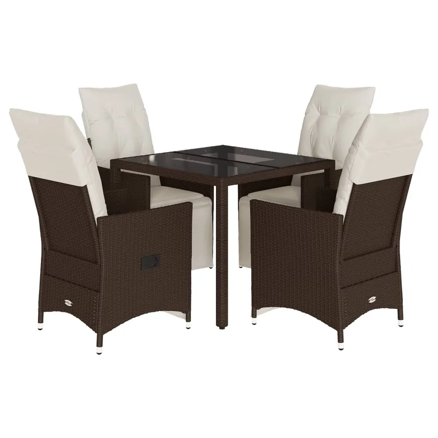 Ensemble de bistro de jardin 5 pcs coussins marron poly rotin - 2