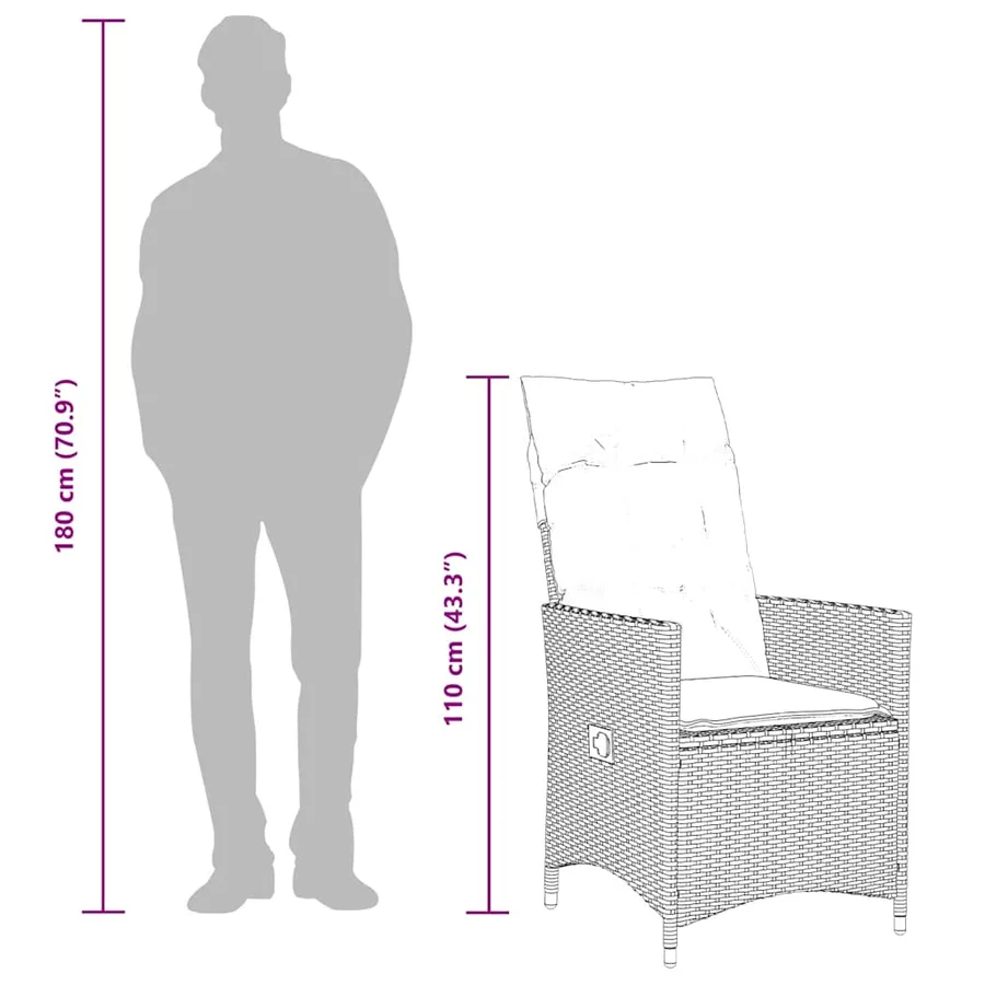 Ensemble à manger de jardin 5 pcs et coussins marron poly rotin - 13