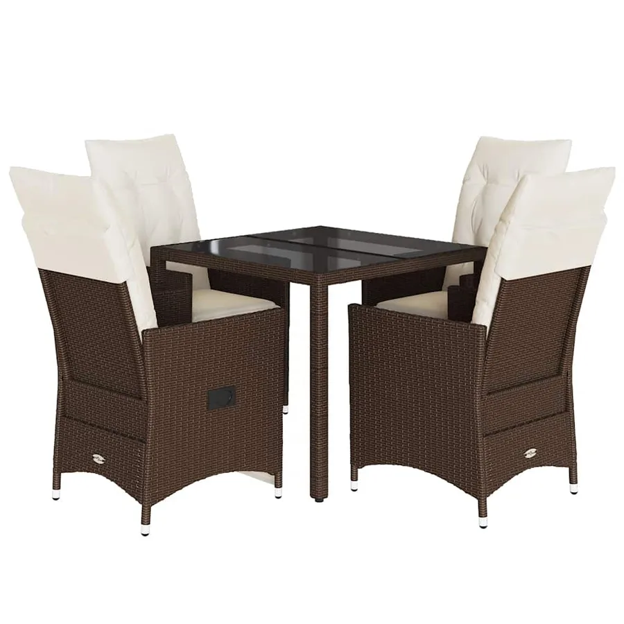 Ensemble à manger de jardin 5 pcs et coussins marron poly rotin - 2