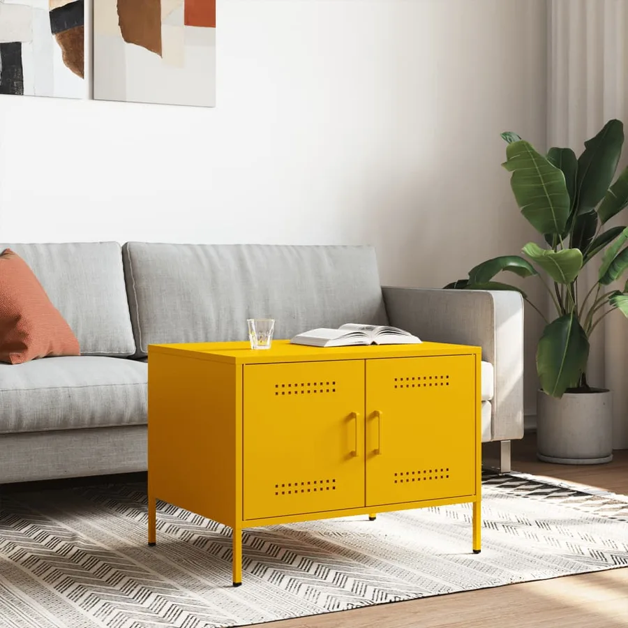 Table basse jaune moutarde 68x50x50,5 cm acier - 2
