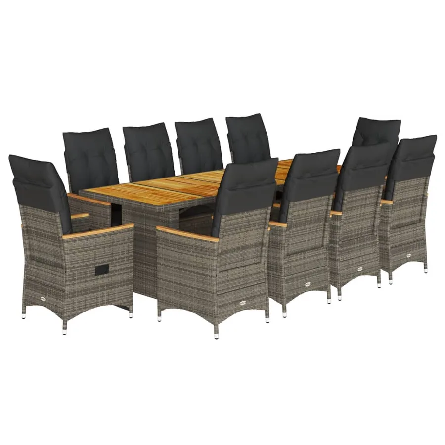Ensemble de bistro de jardin 11 pcs coussins gris poly rotin - 2