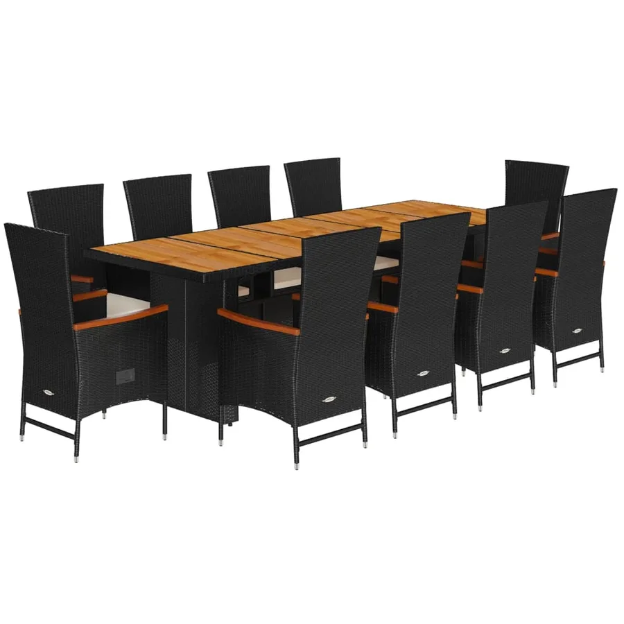 Ensemble à manger de jardin 11 pcs coussins noir résine tressée - 2