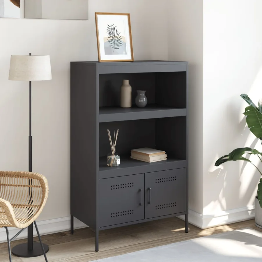 Buffet haut anthracite 68x39x113 cm acier - 3