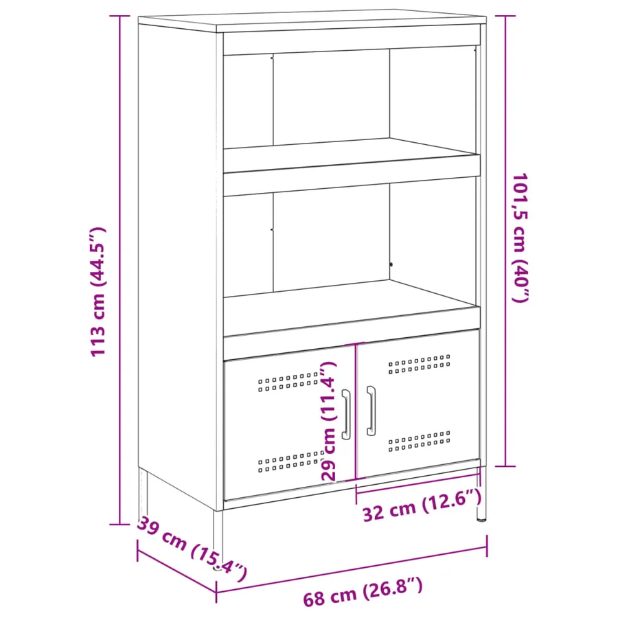 Buffet haut noir 68x39x113 cm acier - 13