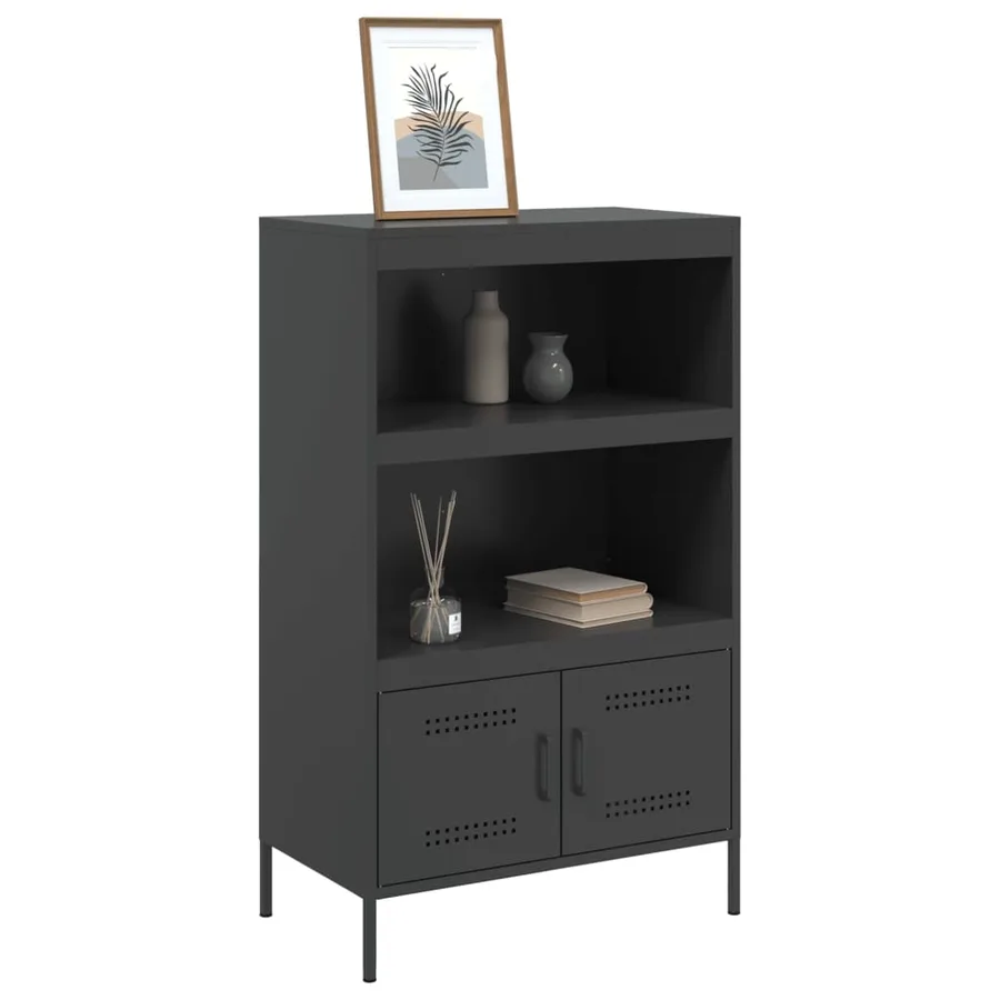 Buffet haut noir 68x39x113 cm acier - 4