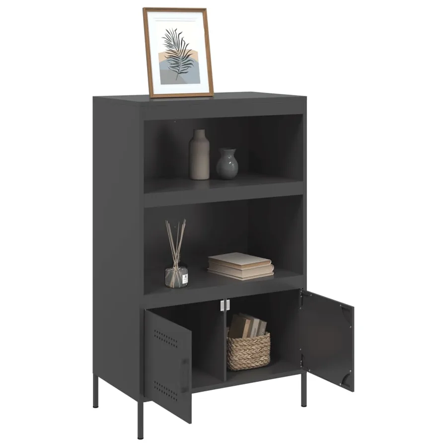 Buffet haut noir 68x39x113 cm acier - 5