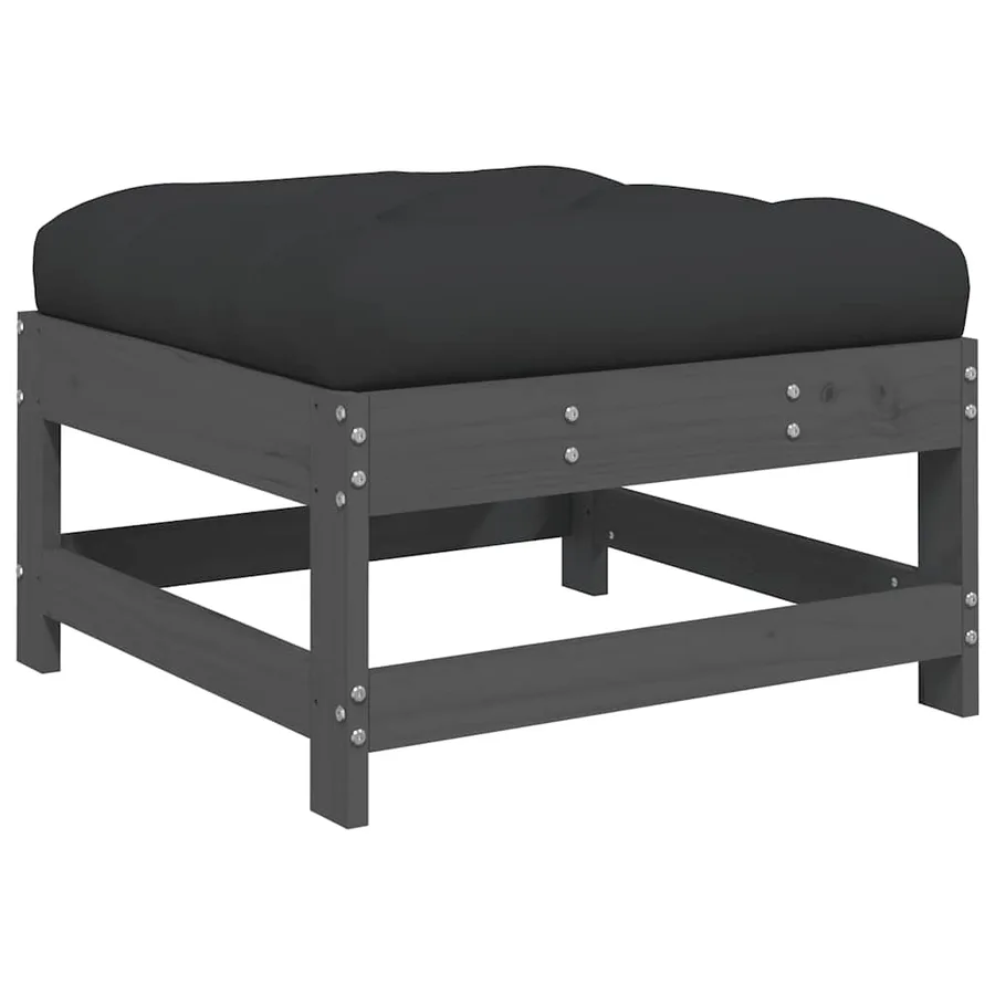 Repose-pieds de jardin coussins lot de 2 gris bois pin massif - 4