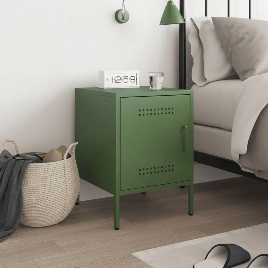 Table de chevet vert olive 36x39x50,5 cm acier - 3