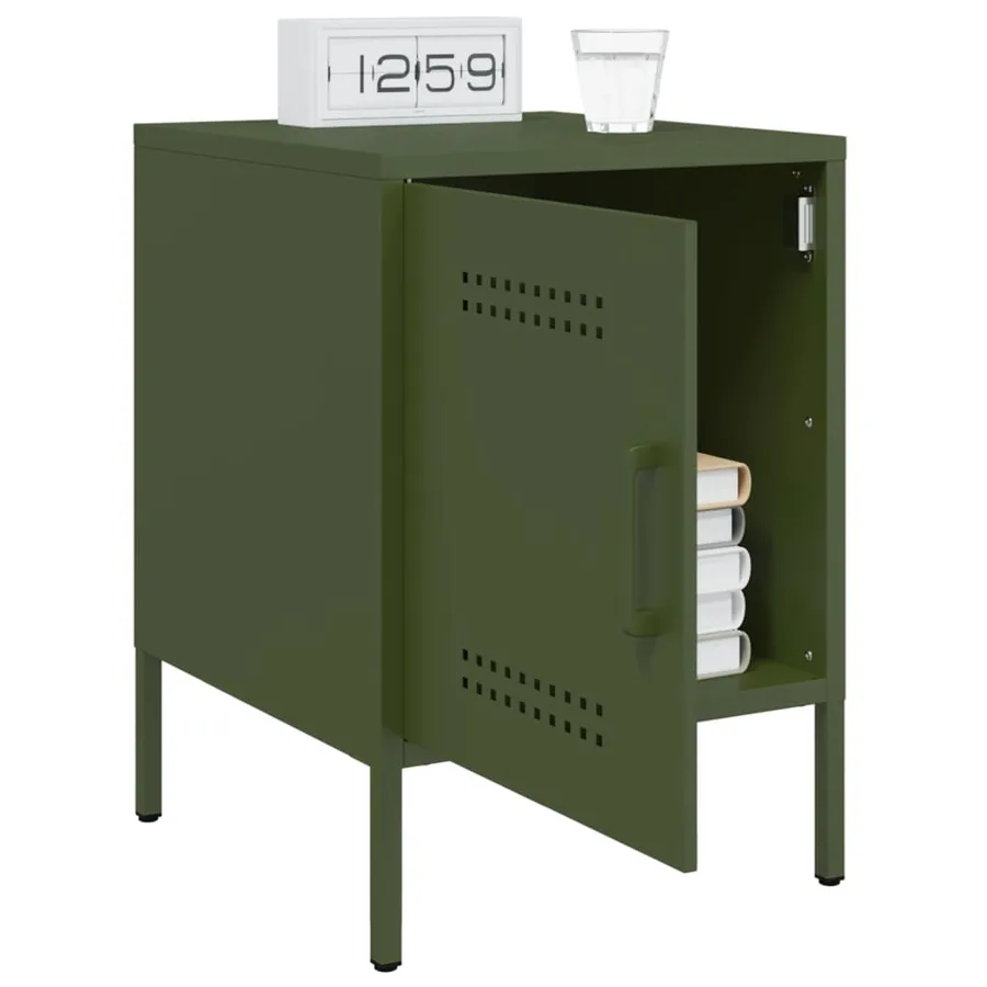 Table de chevet vert olive 36x39x50,5 cm acier - 5
