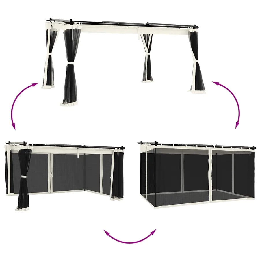 Tonnelle avec parois en filet crème 4x3 m acier - 3
