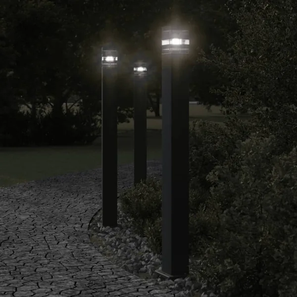 Lampadaires d'extérieur 3 pcs noir 110 cm aluminium
