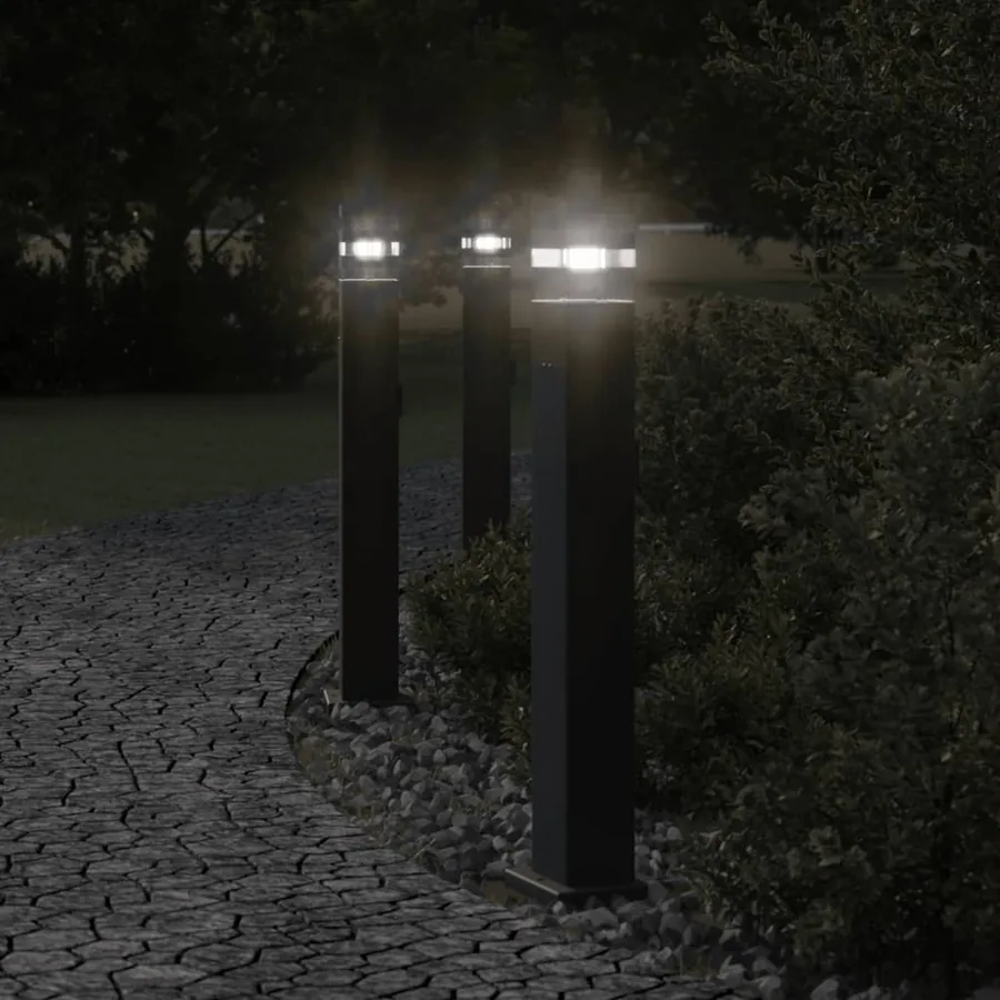 Lampadaires d'extérieur avec sortie 3 pcs noir 80 cm aluminium
