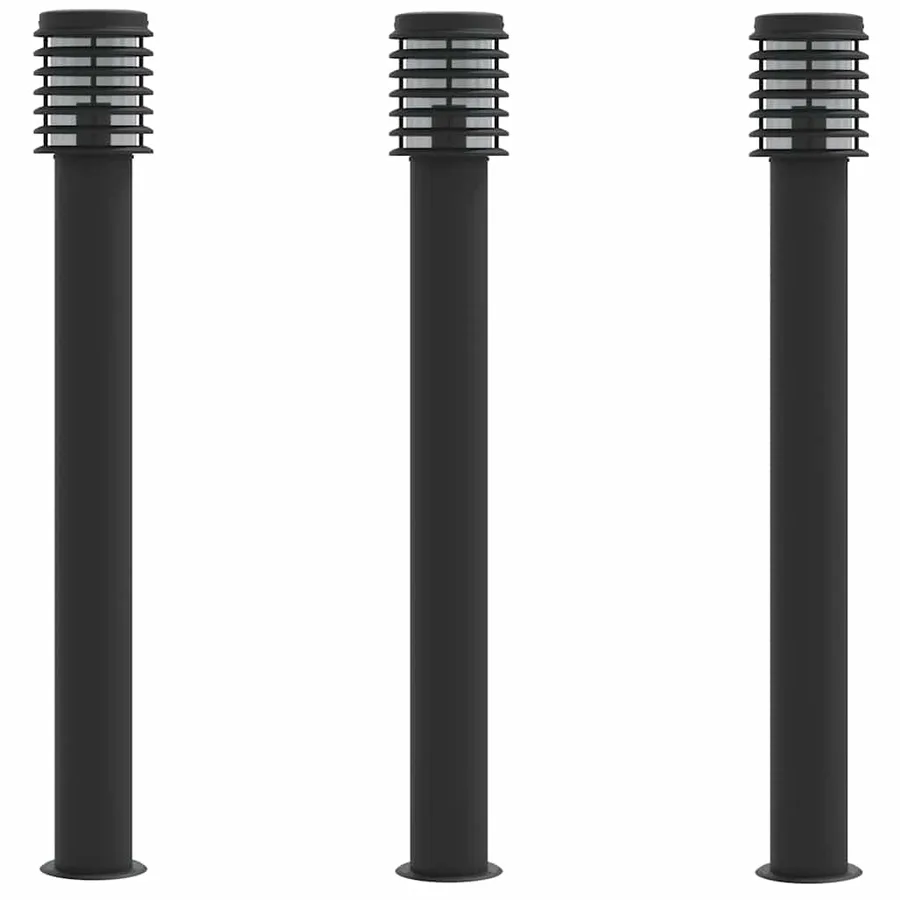 Lampadaires d'extérieur 3 pcs noir 110 cm acier inoxydable - 2