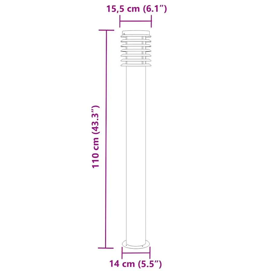 Lampadaires d'extérieur 3 pcs noir 110 cm acier inoxydable - 7