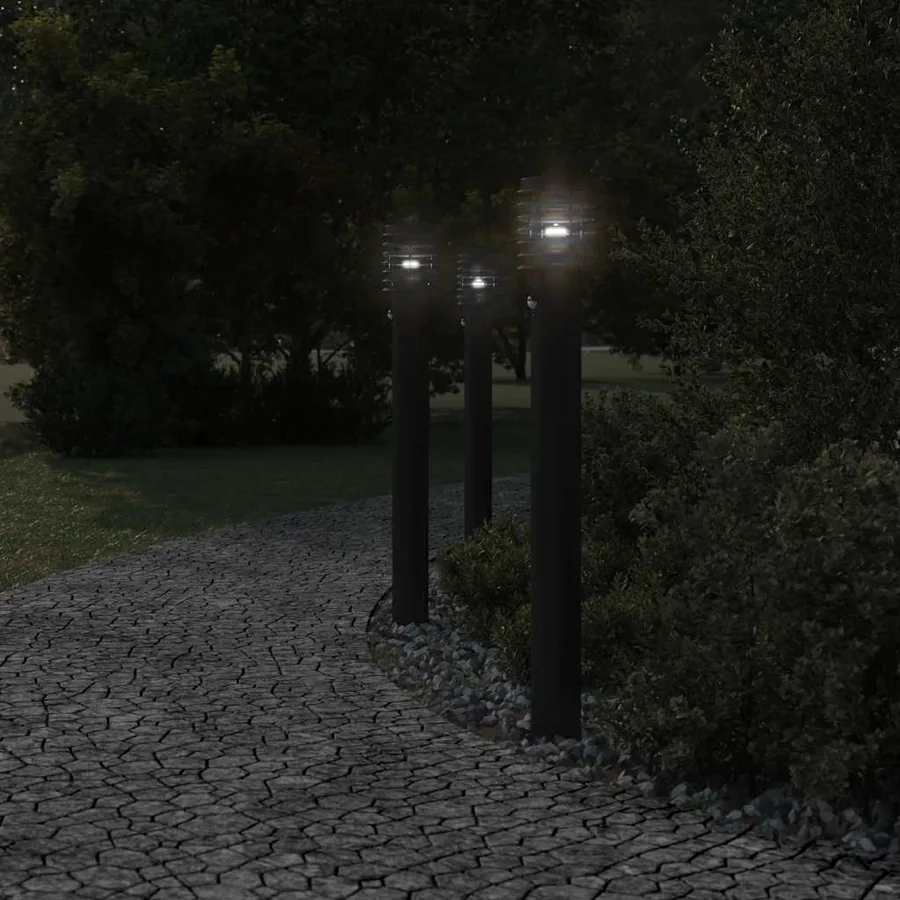 Lampadaires d'extérieur et capteurs 3 pcs noir acier inoxydable - 3
