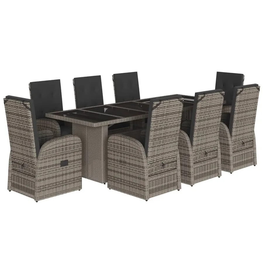 Ensemble à manger de jardin 9 pcs coussins gris résine tressée - 2