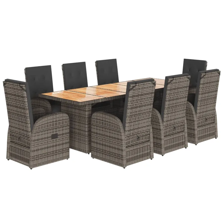 Ensemble à manger de jardin 9 pcs coussins gris résine tressée - 2