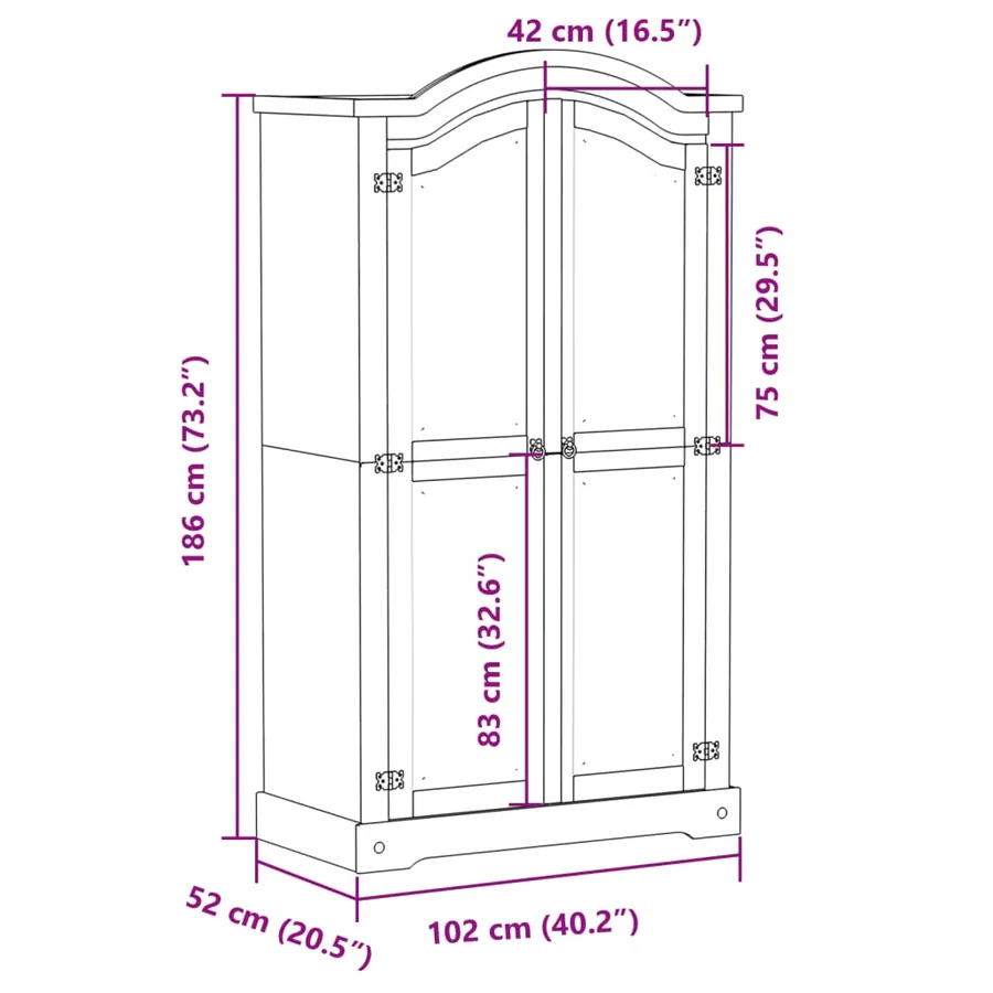 Garde-robe Corona blanc 102x52x186 cm bois de pin massif - 9