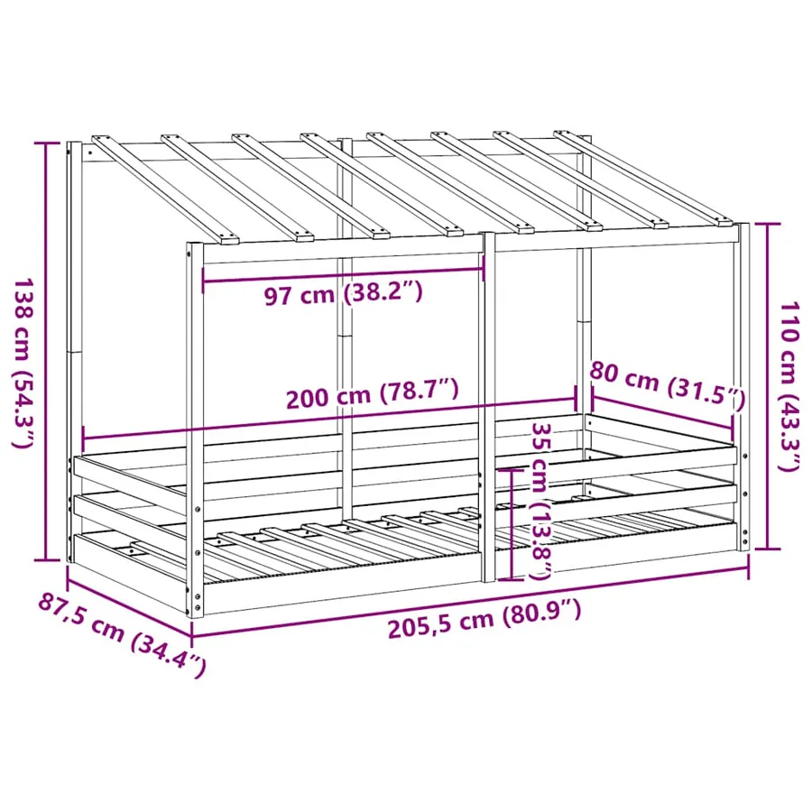 Lit pour enfants sans matelas 80x200 cm bois pin massif - 9