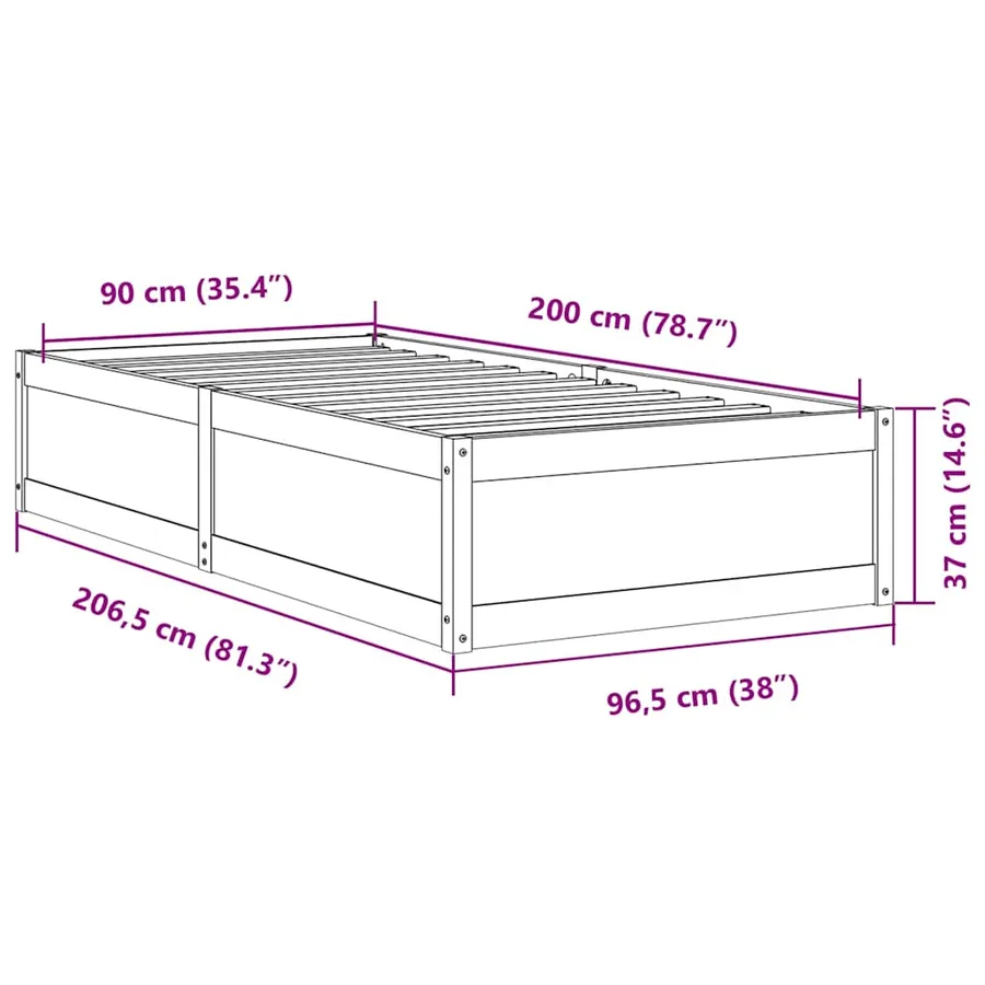 Cadre de lit sans matelas blanc 90x200 cm bois de pin massif - 9