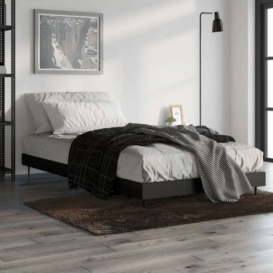 Cadre de lit sans matelas noir 90x200 cm bois d'ingénierie - 4