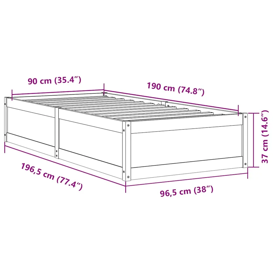 Cadre de lit sans matelas cire marron 90x190 cm bois pin massif - 9
