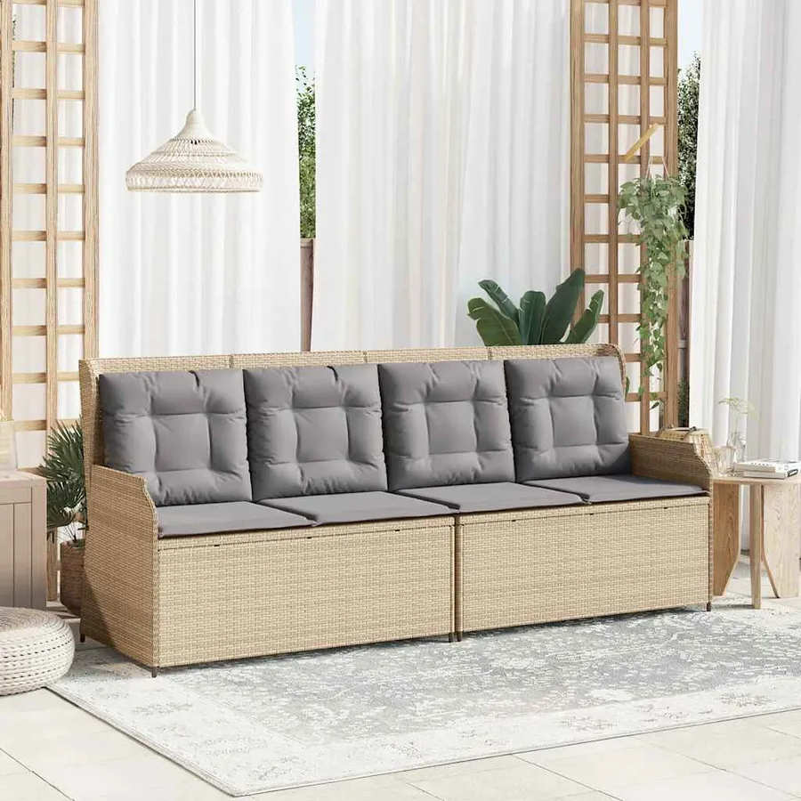 Banc inclinable de jardin avec coussins beige résine tressée - 3