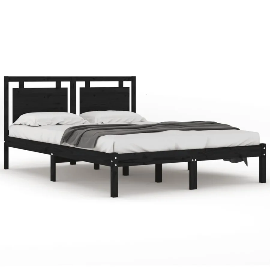 Cadre de lit sans matelas noir 200x200 cm bois massif - 2