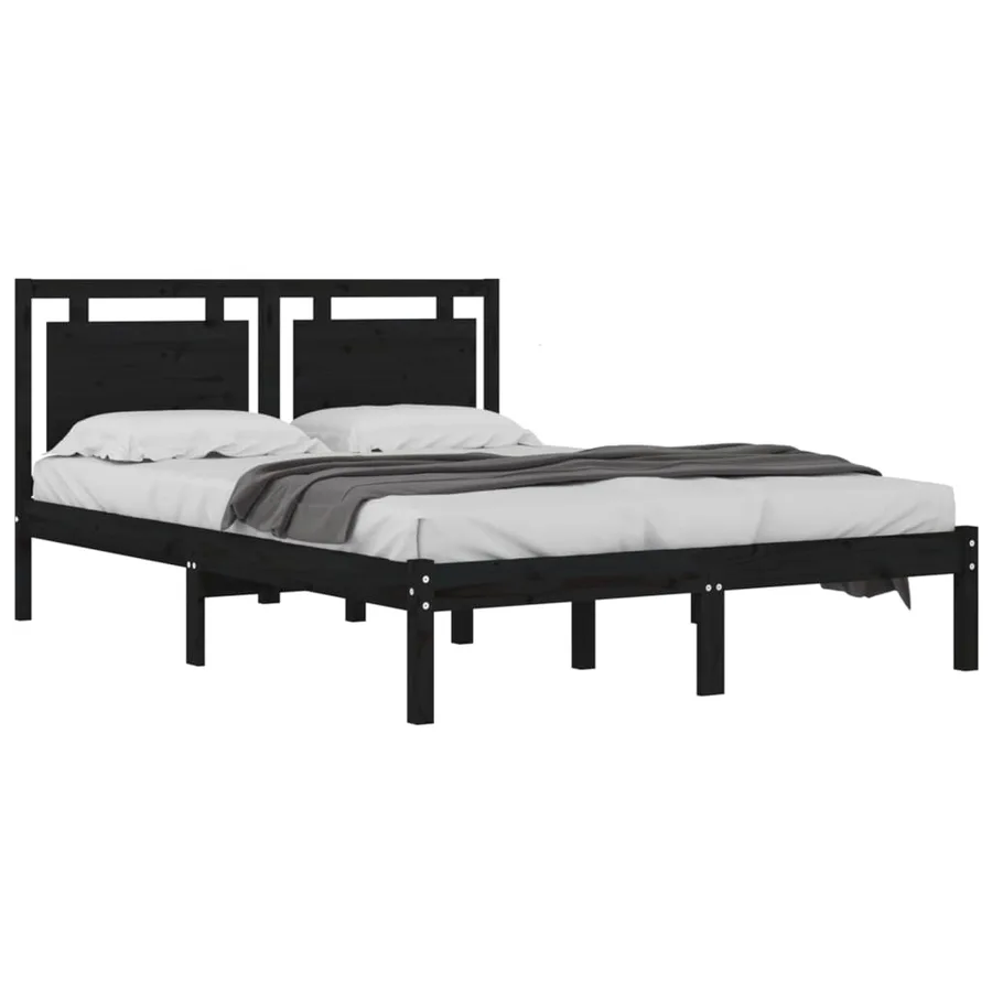 Cadre de lit sans matelas noir 200x200 cm bois massif - 3
