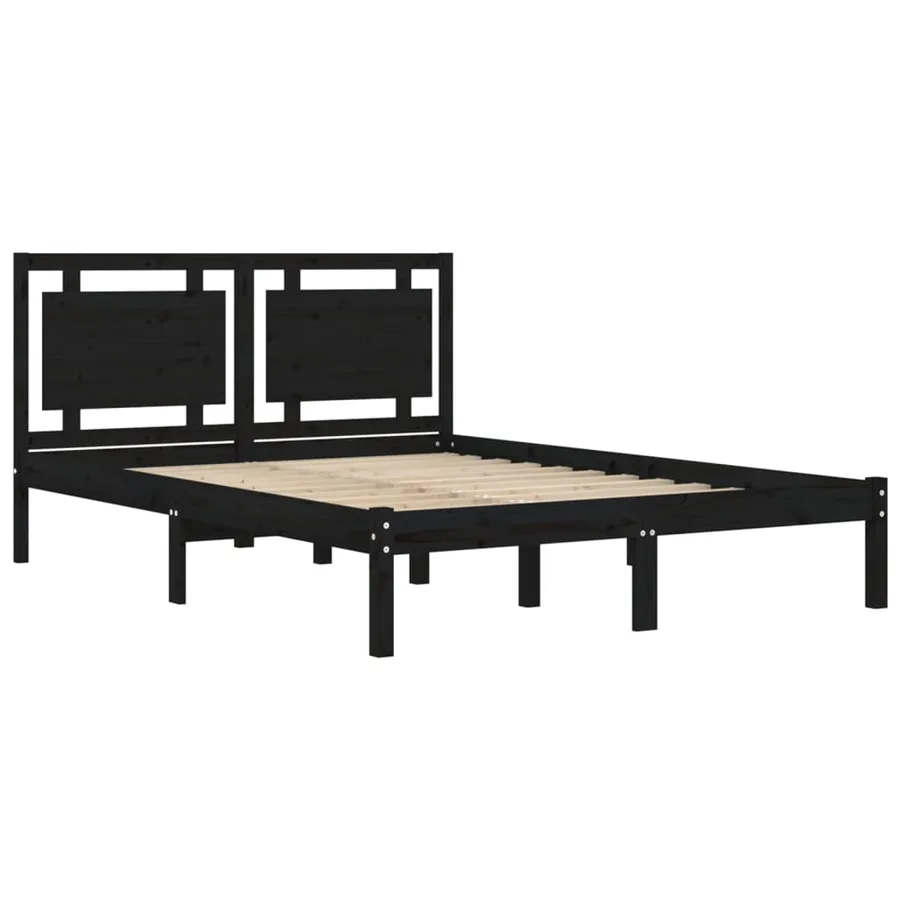 Cadre de lit sans matelas noir 200x200 cm bois massif - 4