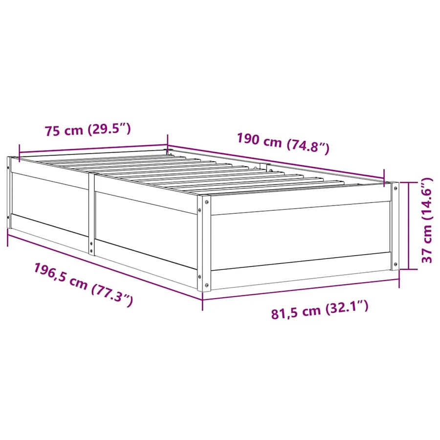 Cadre de lit sans matelas blanc 75x190 cm bois de pin massif - 9