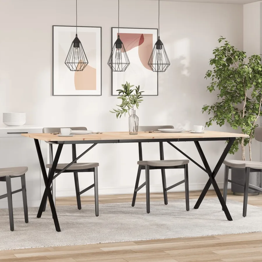 Table à manger cadre en X 180x90x75 cm bois de pin massif acier - 3