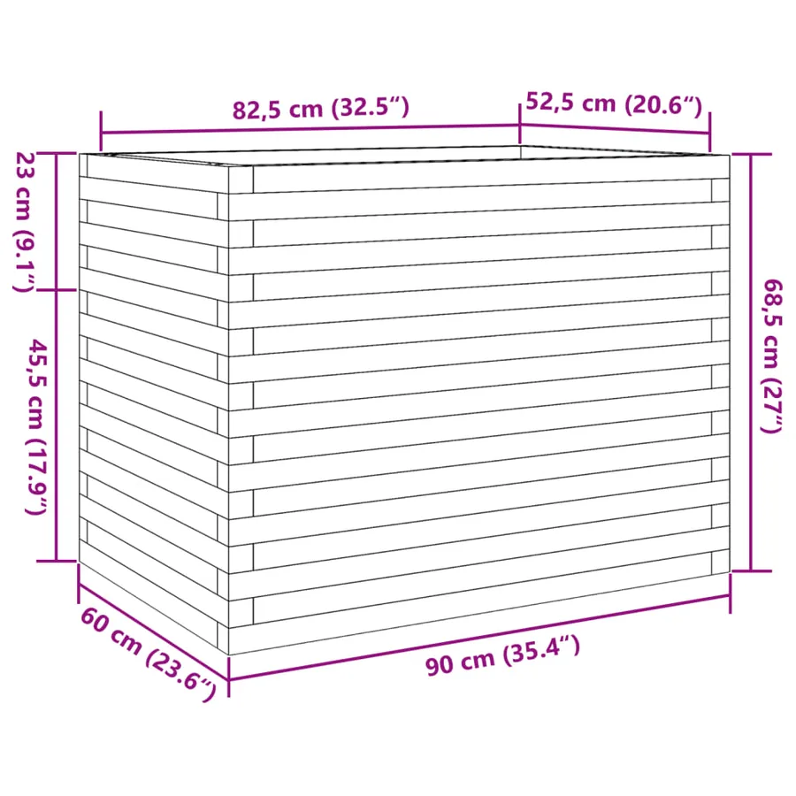 Jardinière cire marron 90x60x68,5 cm bois de pin massif - 10