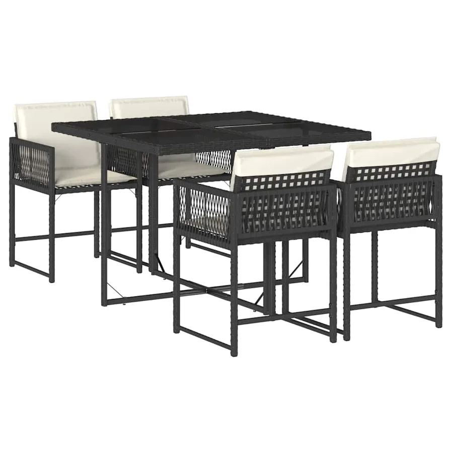 Ensemble à manger de jardin coussins 5pcs Noir Résine tressée - 2