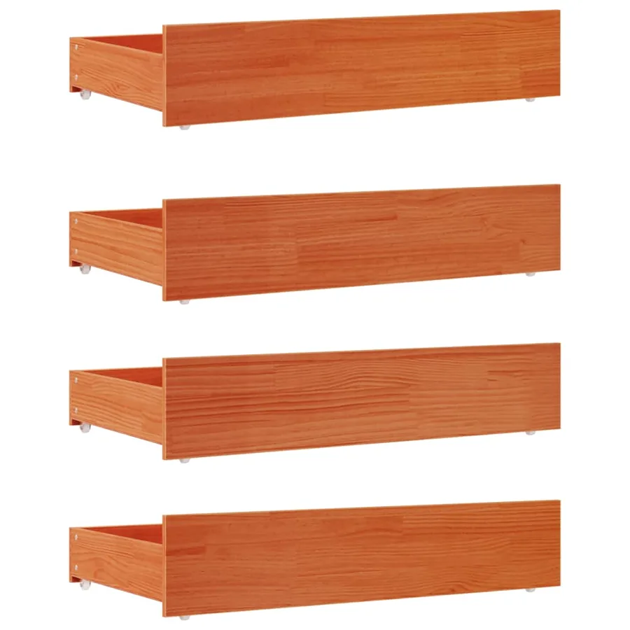Tiroirs de lit 4 pcs cire marron bois de pin massif - 2