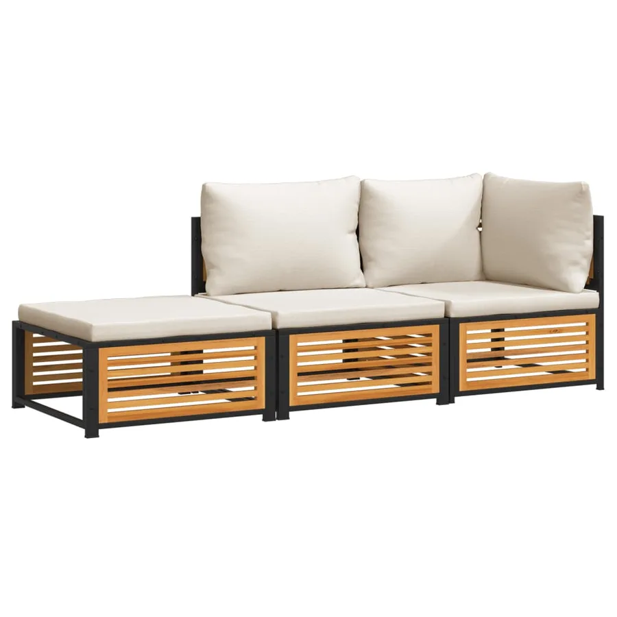 Salon de jardin avec coussins 3 pcs bois massif d'acacia - 2
