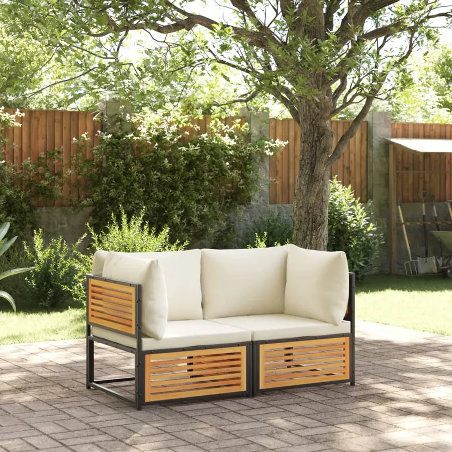 Canapé d'angle de jardin avec coussins bois massif d'acacia - 3