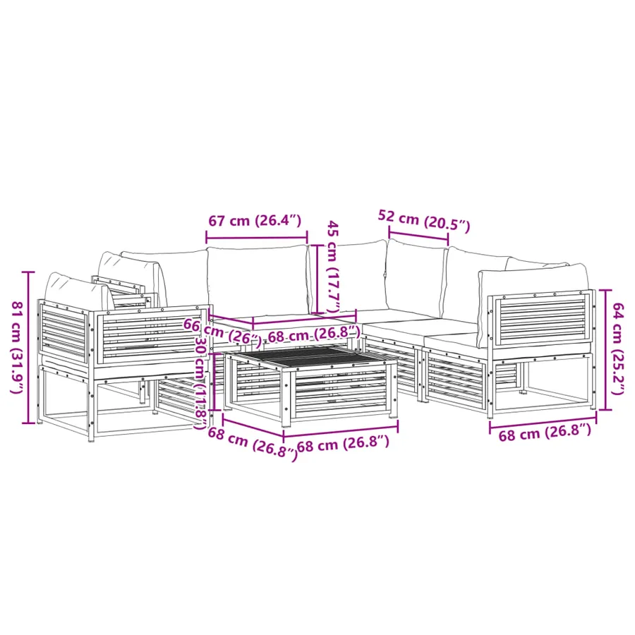 Salon de jardin avec coussins 7 pcs bois massif d'acacia - 14